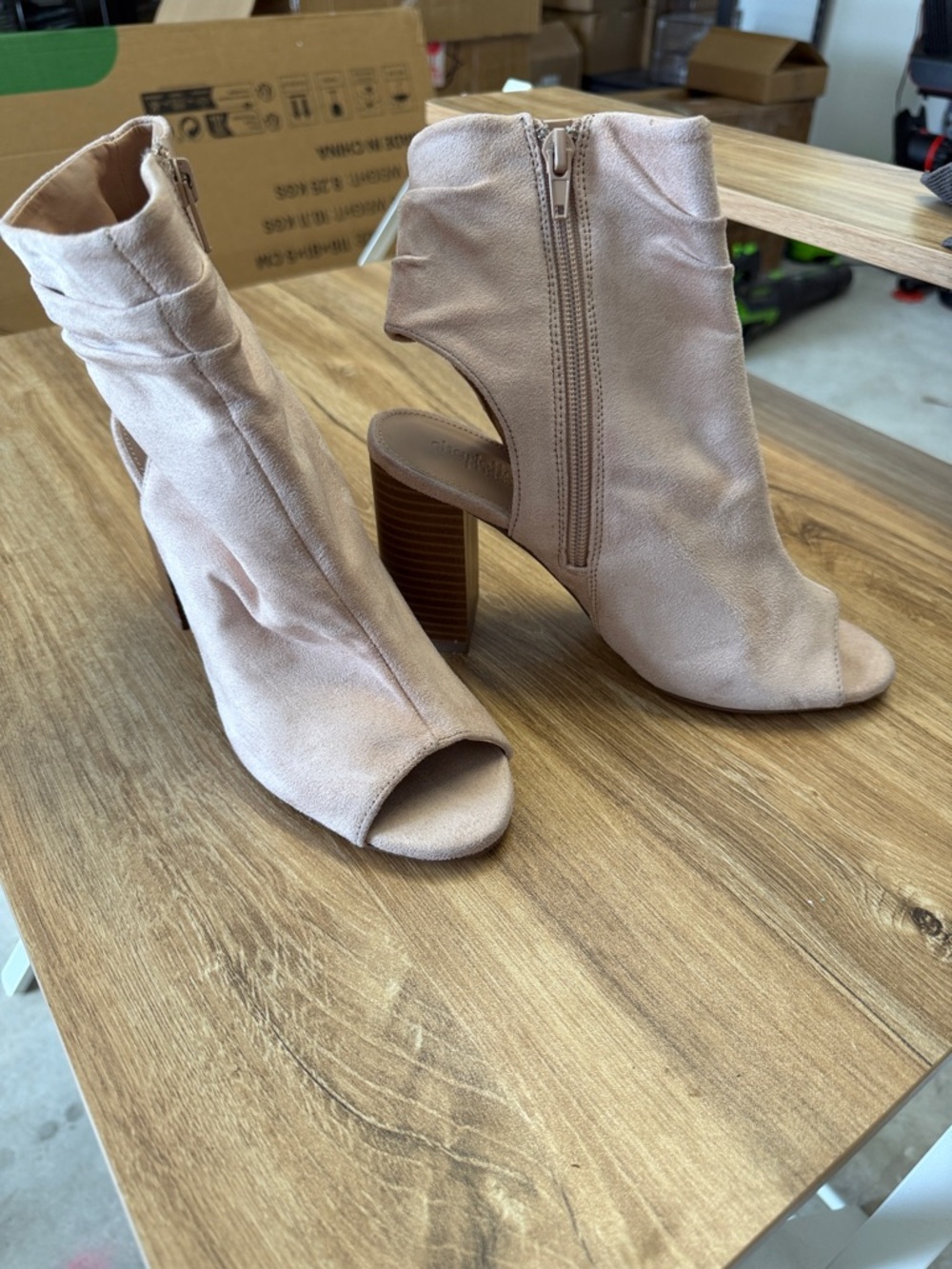 Charlotte Russe Blush Peep-Toe Stacked Heel Booties